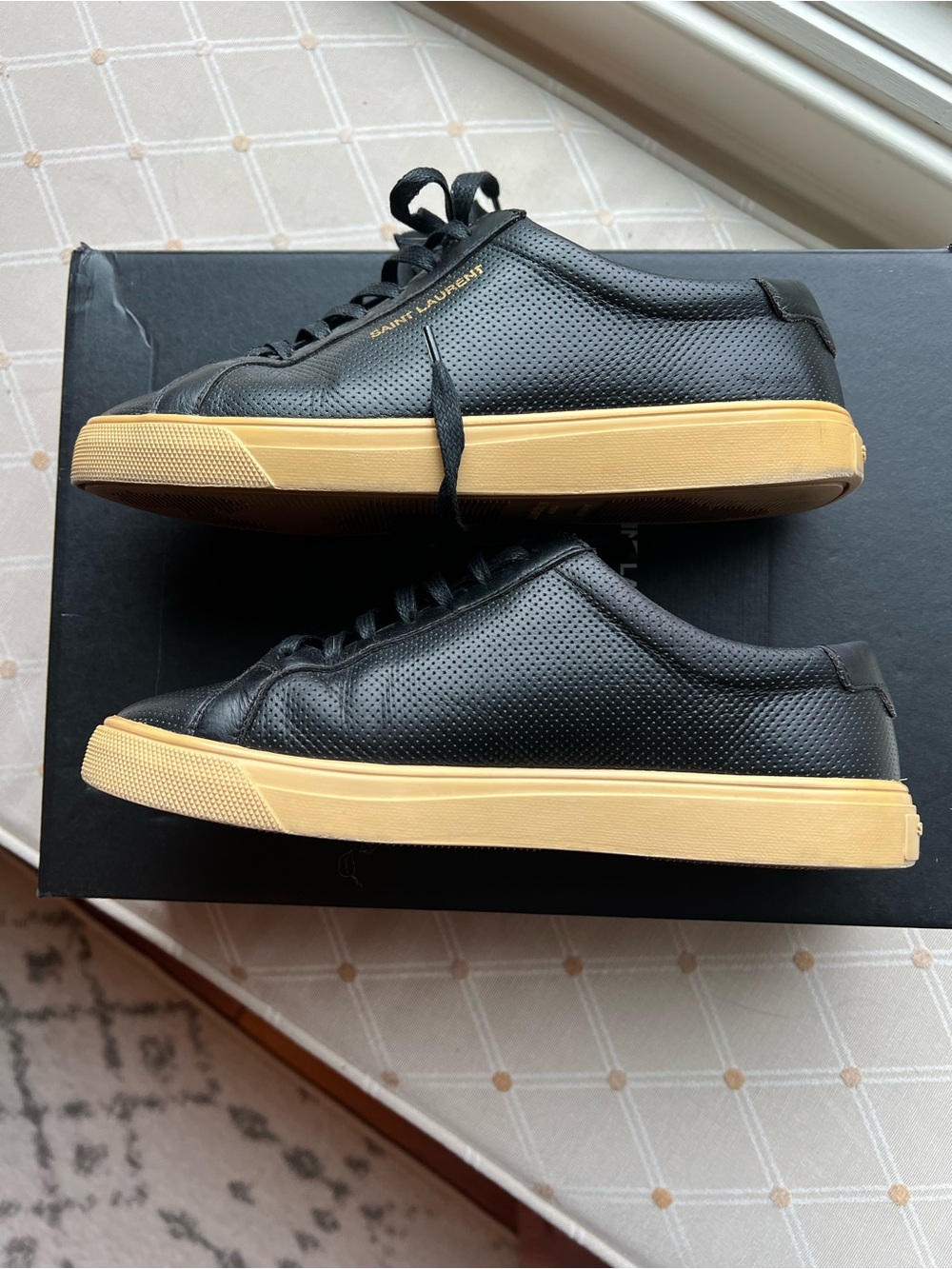 Saint Laurent Black Leather Low-Top Sneakers with Tan Gum Sole - Picture 8 of 14